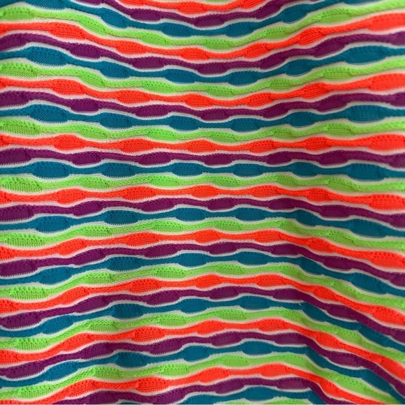 Vintage 90s One Piece Swimsuit Fluorescent Neon Size L/XL Stripes Textured - Picture 5 of 12